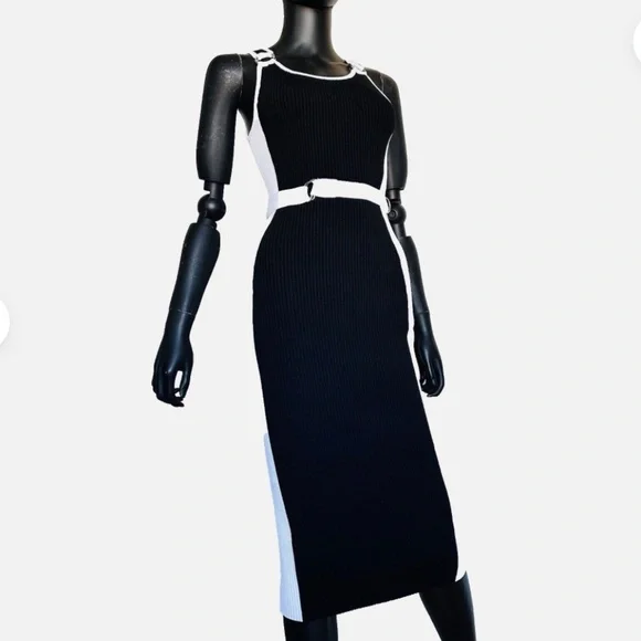 NWT Michael Kors Sleeveless Rib Knit Midi Bodycon Dress Size S Stretch Crow Neck - Picture 4 of 7